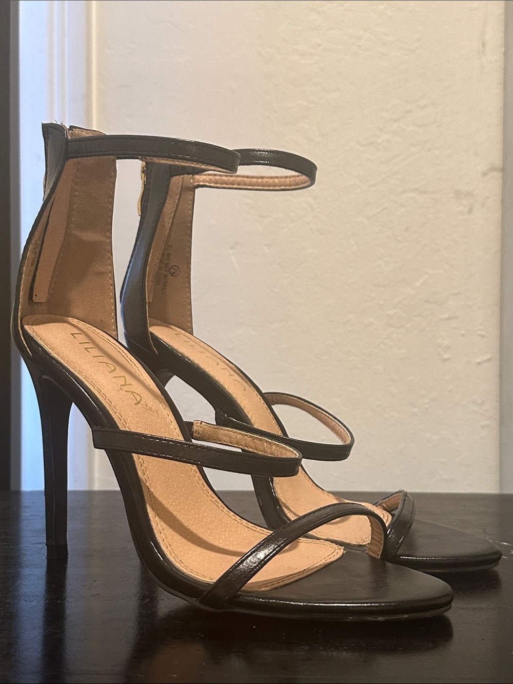Liliana Black Strappy Ankle Strap Heels - Picture 4 of 5